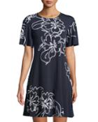 Short-sleeve Floral A-line Dress