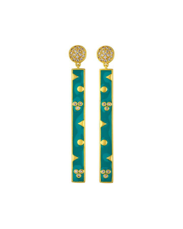 Harmony Turquoise Enamel Linear Bar Drop Earrings