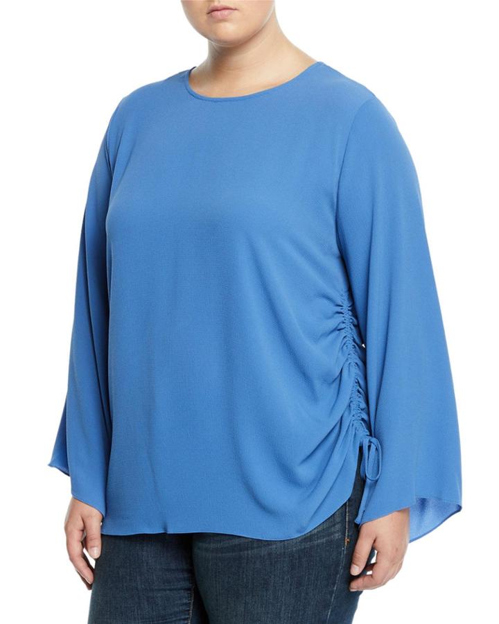 Bell-sleeve Side-tie Blouse,