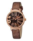 34mm Oversize Snake Watch W/ Leather Strap, Brown/rose