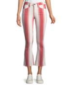 Mid-rise Striped-denim Cropped Mini Boot-cut Jeans