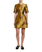 1/2-sleeve Floral-jacquard Cocktail Dress