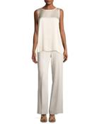 Terry Crepe Straight-leg Side-zip Pants, Beige
