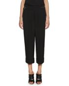 Cropped Buckle-waist Pants, Black