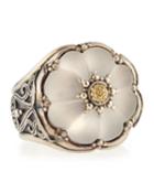 Konstantino Round Flower Carved Frosted Crystal Ring, Size