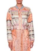 Long-sleeve Ribbon Bomber Jacket, Peach/pink/multi