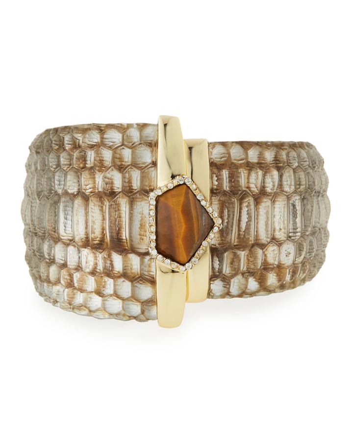 Alexis Bittar Textured Lucite Hinged Cuff Bracelet, Silver Croc, Women's,