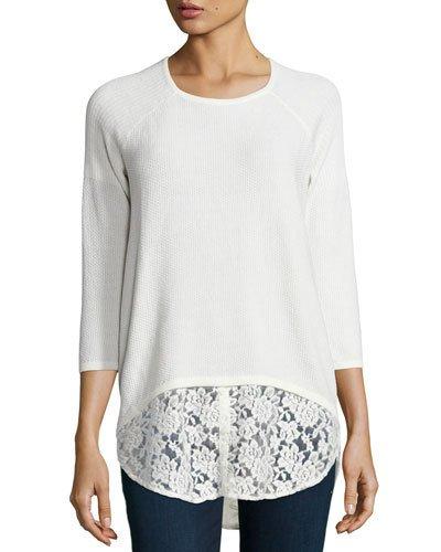 Lace-trim Waffle-knit