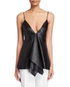Leather V-neck Ruffled Tank