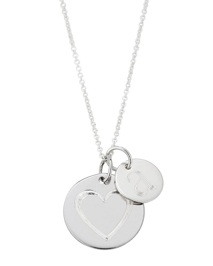 Sterling Silver Lowercase Block Initial & Heart Charm Necklace