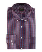 Trim-fit No-iron Check Dress Shirt, Burgundy/navy