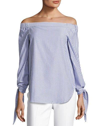 Grace Off-the-shoulder Striped Blouse, Blue