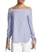 Grace Off-the-shoulder Striped Blouse, Blue