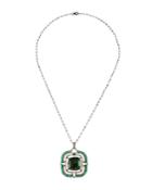 Square Emerald & Diamond Pave Pendant Necklace