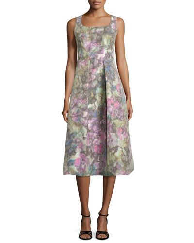 Sleeveless Muted Floral-print Dress