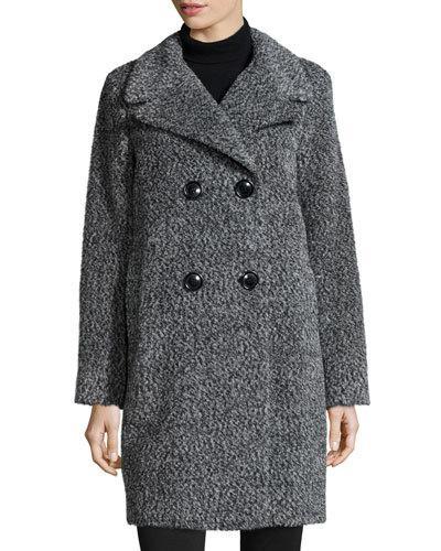 Double-breasted Cocoon Coat, Black/white