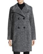 Double-breasted Cocoon Coat, Black/white