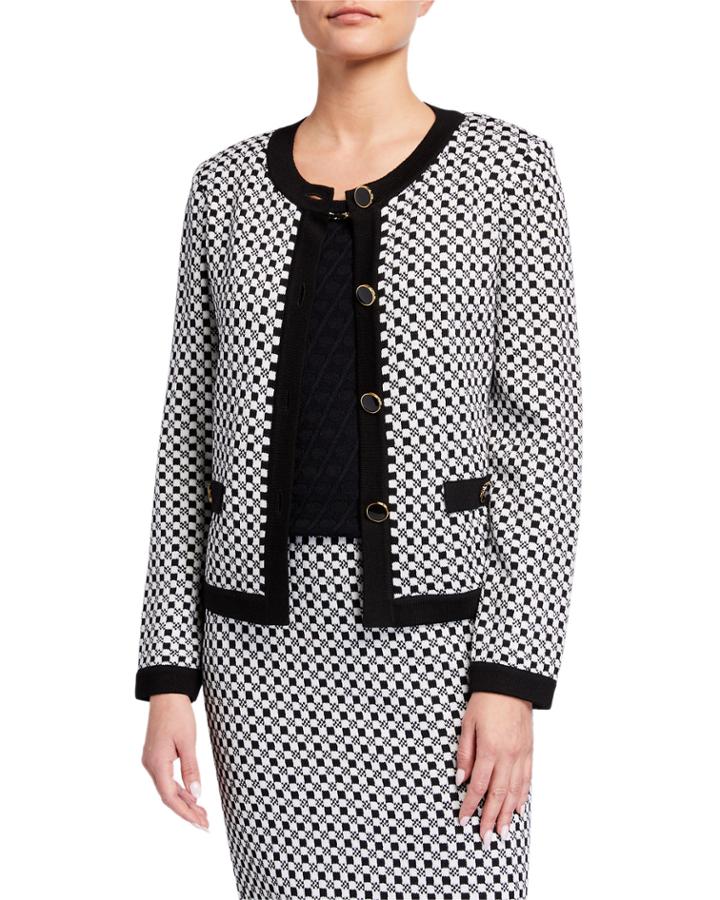 Checker Knit Wool-blend Cardigan