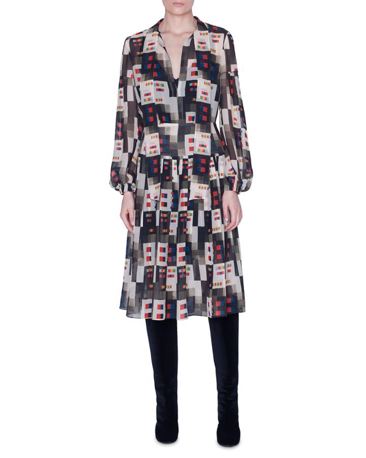 Colorama Print Floaty Tie-neck Dress