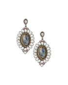 Labradorite Drop Earrings With Moonstone & Diamonds