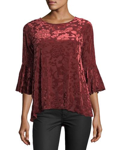 Flocked Velvet Bell-sleeve Tunic