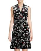 Pindot Velvet Tie-neck Dress