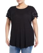 Dome-studded Tiered Sleeve Tee,