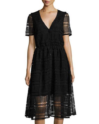 Leila Mixed Lace Midi Dress, Black