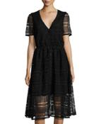 Leila Mixed Lace Midi Dress, Black