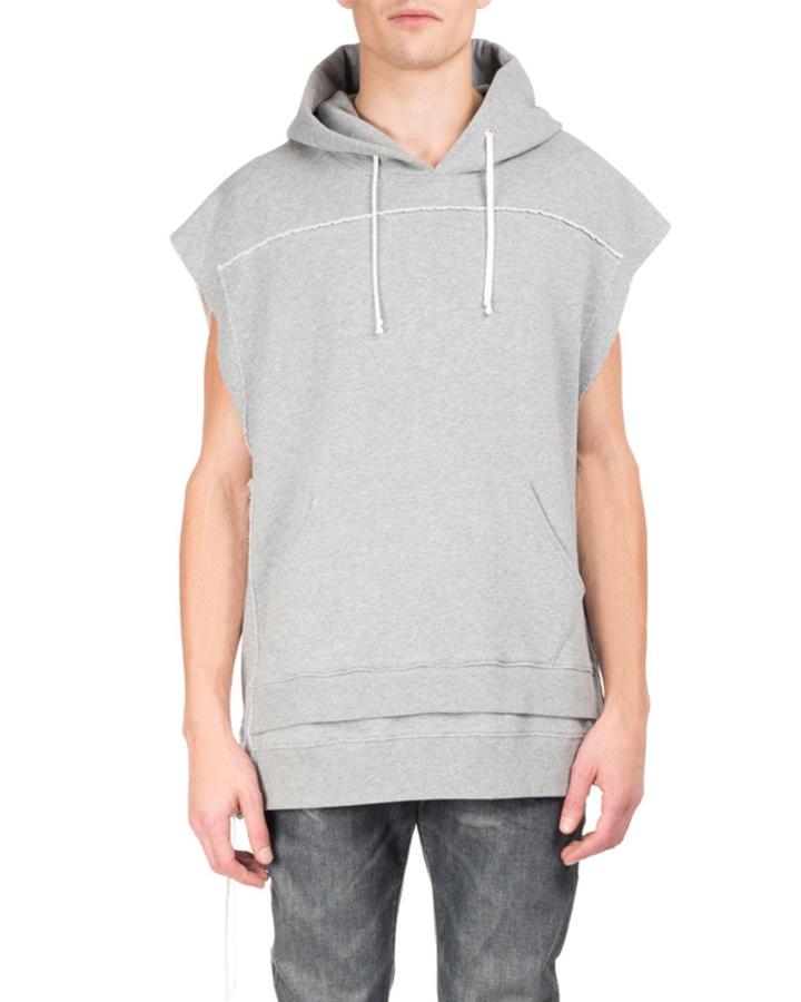 Pieced Double-layer Sleeveless Hoodie, White/gray