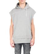 Pieced Double-layer Sleeveless Hoodie, White/gray