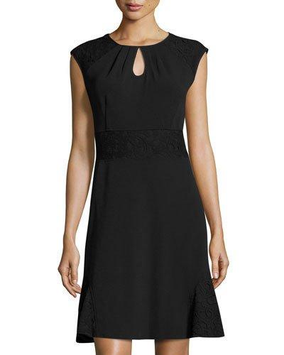Lace-trim Cap-sleeve Fit & Flare Dress