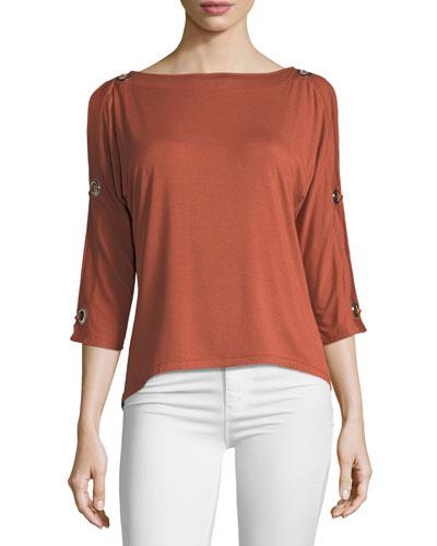 Grommet-trim Cold-shoulder Tee