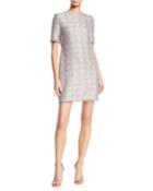 Short-sleeve Tweed Fringe-trim Dress