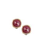 Jaipur 18k Pink Sapphire & Diamond Button Earrings