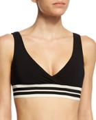 Parallel Surplice-neck Swim Top, Black