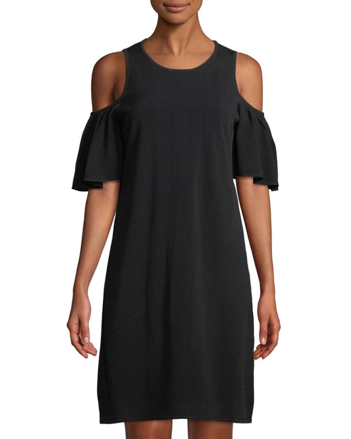 Cold-shoulder Flutter-sleeve A-line Dress