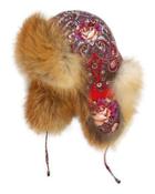 Paisley/floral Trapper Hat W/fox Trim