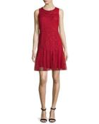 Sleeveless Embroidered Fit-and-flare Dress, Garnet