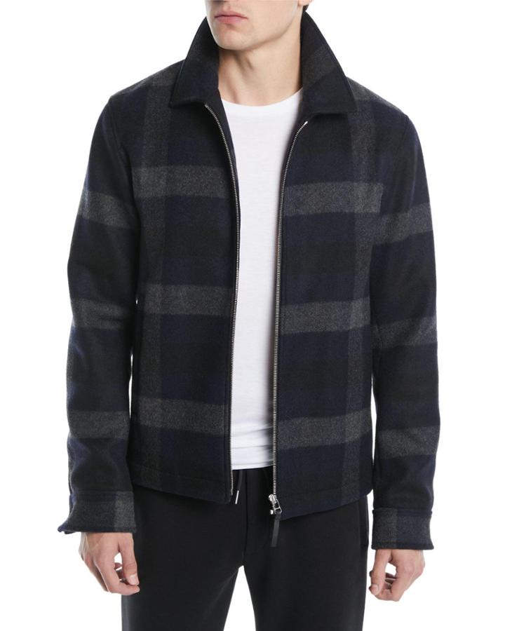 Men's Wyatt Zip-front Mosaic Plaid Wool-blend Jacket