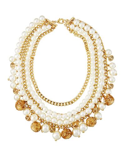 Multi-row Simulated Pearl Statement Necklace