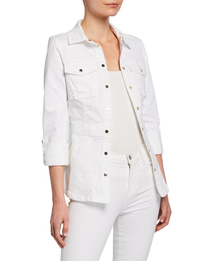 White Denim Snap Utility Jacket