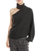 One-shoulder Monili Fringe Turtleneck Ribbed Cashmere