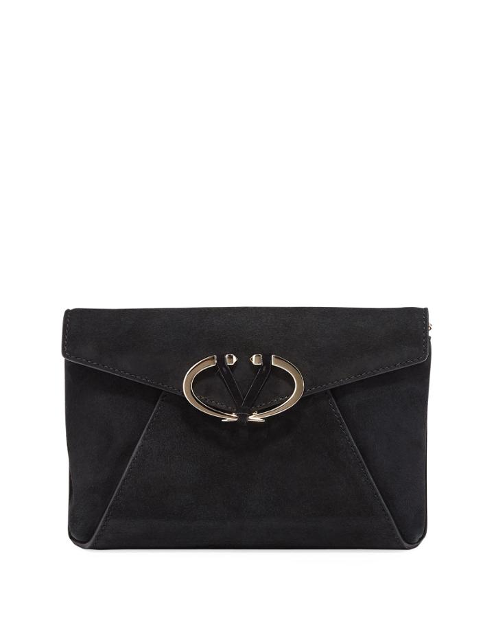 V Rivet Suede Clutch Bag