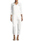 Pleat-front Denim Overalls, Off White
