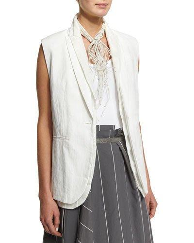 One-button Paillette Vest, White