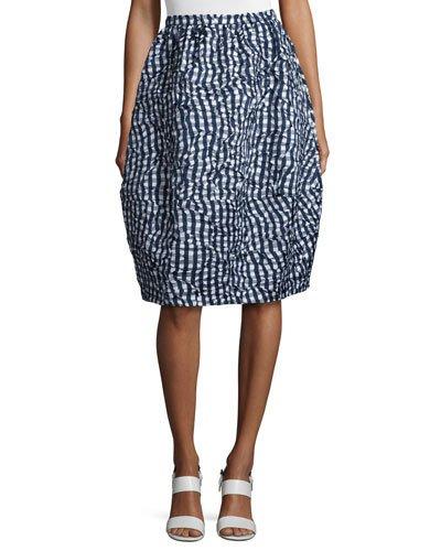 Banded Gingham Dance Skirt, Indigo/white
