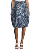 Banded Gingham Dance Skirt, Indigo/white