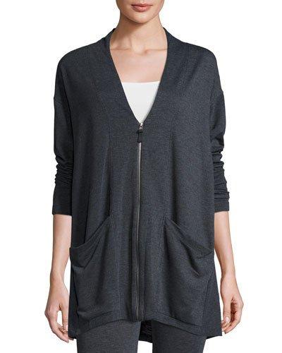 Soft-knit Terry Cardigan, Charcoal/natural