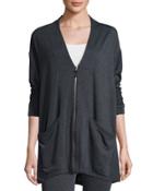 Soft-knit Terry Cardigan, Charcoal/natural